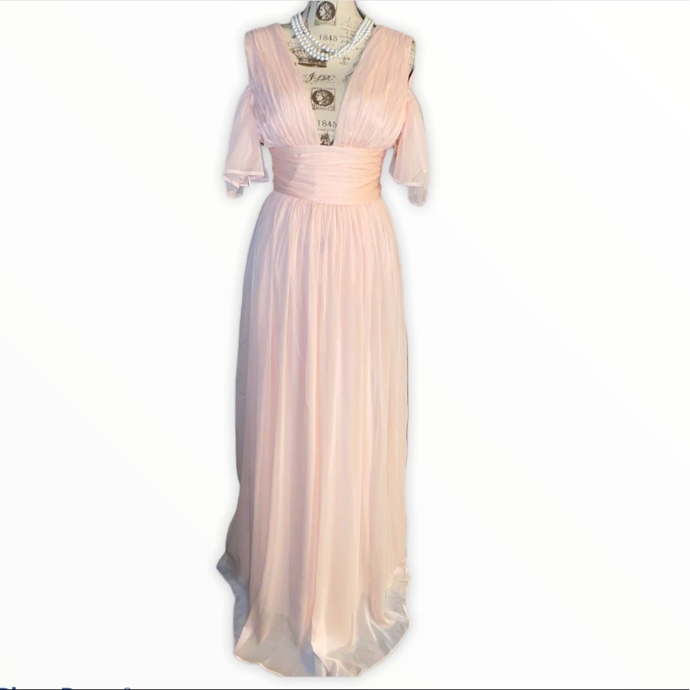 Prom French Connection soft peach Drape open Shoulder Dress - Picture 4 of 13